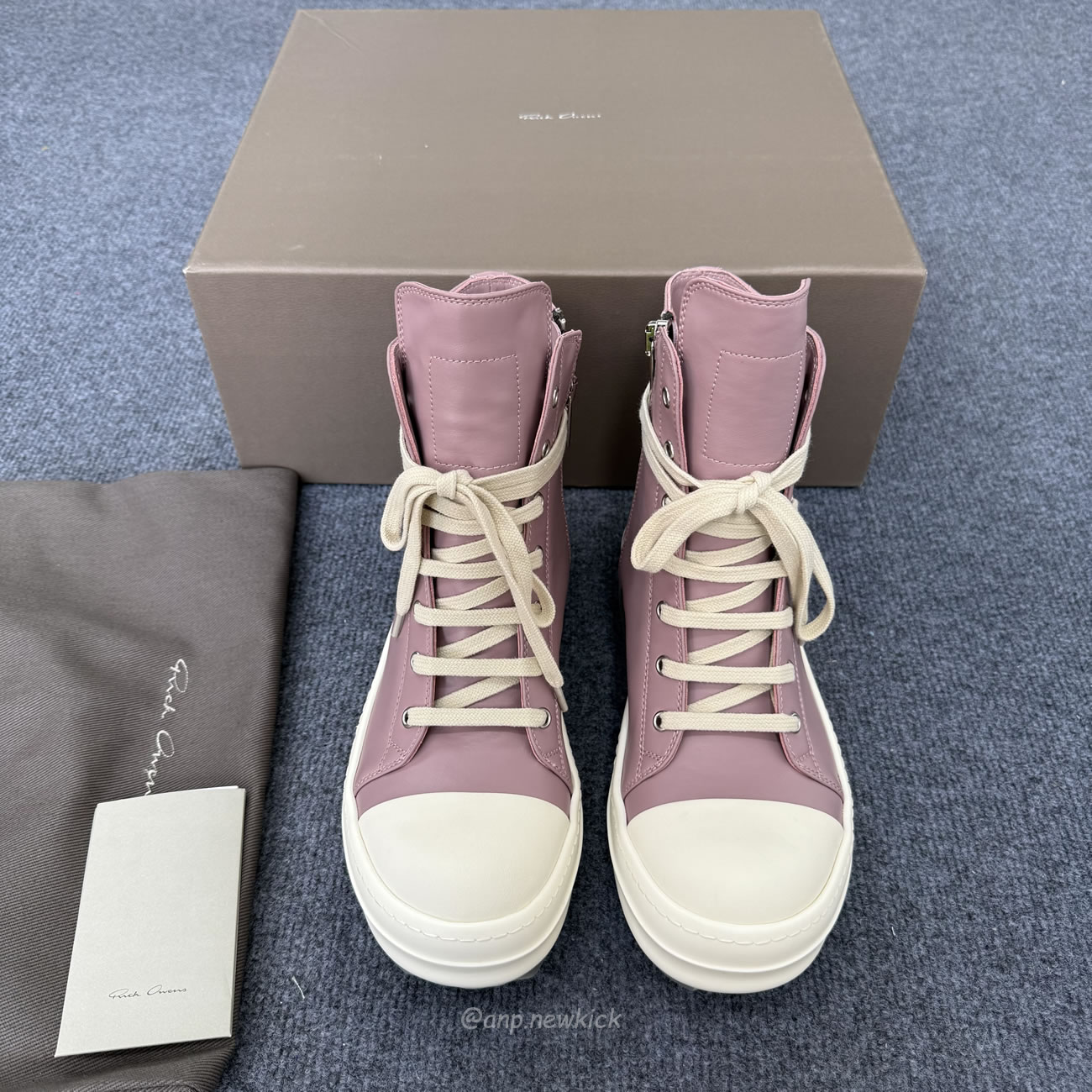 Rick Owens Lace Up Leather Sneakers Pink (2) - www.newkick.vip
